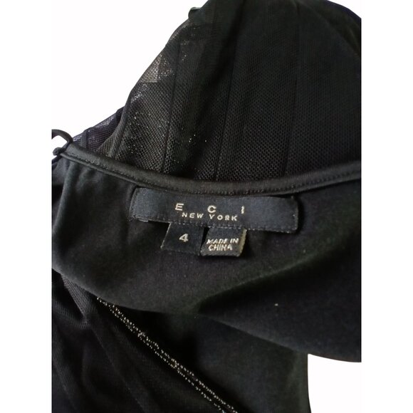 ECI New York Black Mesh Evening Dress Beaded Waist Size 4 Illusion Empire  Lined - Picture 13 of 15